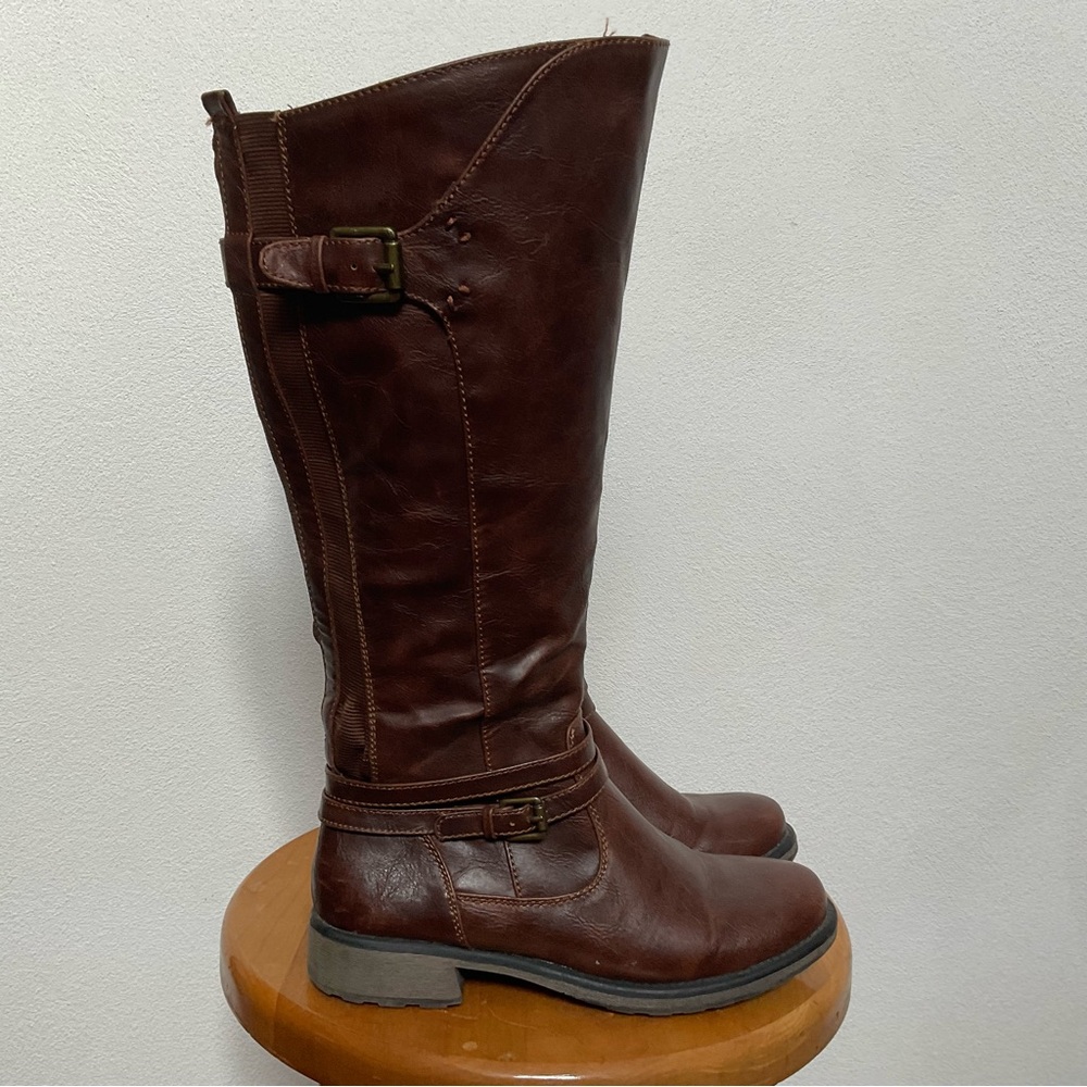 Baretraps Sabio Brown Knee High Zipper Closure Buckle Riding Boots Size 7M